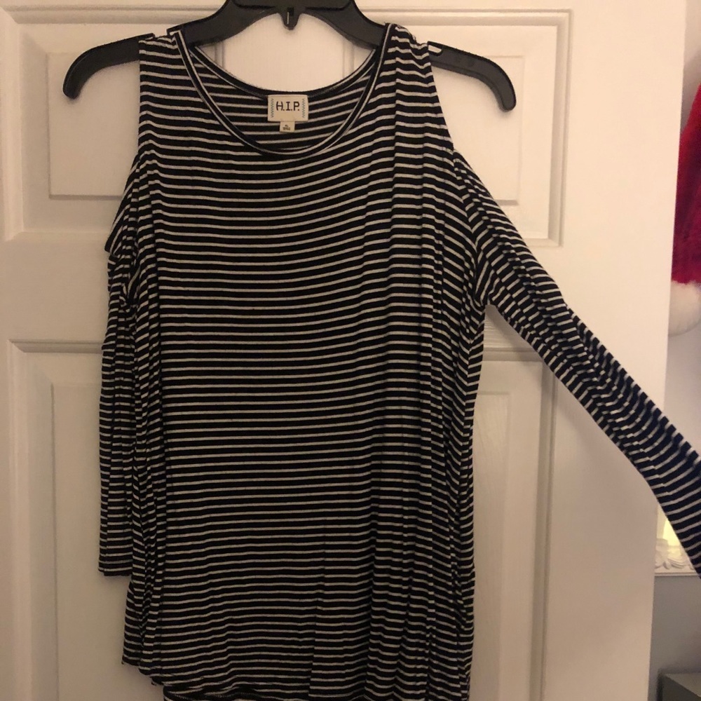H.I.P long sleeve black and white striped shirt